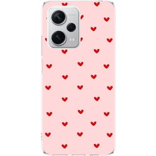 TechTree Redmi Note 12 Pro Plus Uyumlu Kırmızı Minik Kalpler Tasarımlı Baskılı Silikon Kılıf