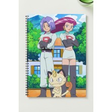 Black-One Pokemon (Rocket Tak.)  A5 Metal Spiralli Çizgisiz Sert Kapak Pokemon (Rocket Tak.)  defter