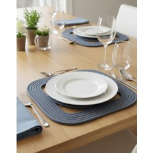 Mtg Jüt Tasarım El Emeği Doğal Jüt Kordon Halattan 6 Adet Kare Model Supla Yemek Masası Tabak Altlığı Amerikan Servis