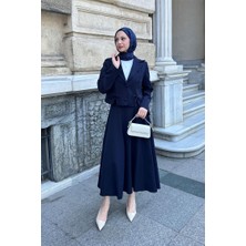 RFK Butik Kadın Kısa Fiyonk Detaylı Tasarım Etek Ceket Takım - Lacivert
