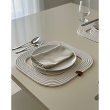 Mtg Jüt Tasarım El Emeği Doğal Jüt Kordon Halattan 6 Adet Kare Mdel Supla Yemek Masası Tabak Altlığı Amerikan Servis