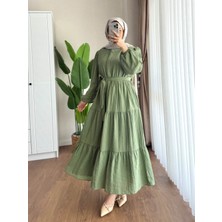 RFK Butik Kadın Belinda Begonya Belden Kuşaklı Elbise - Yeşil