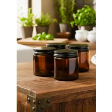 JUNIBELIW 4 Adet Amber Boş Cam Dekoratif Krem Mum Baharat Kavanozu Siyah Metal Kapaklı 4X100CC (Boya Değil)