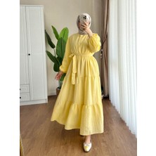 RFK Butik Kadın Belinda Begonya Belden Kuşaklı Elbise - Sarı
