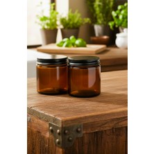 JUNIBELIW 2 Adet Amber Boş Cam Dekoratif Krem Mum Baharat Kavanozu Siyah Metal Kapaklı 2X100CC (Boya Değil)