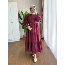 RFK Butik Kadın Belinda Begonya Belden Kuşaklı Elbise - Bordo