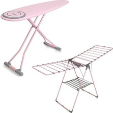 Prizma Premium Ütü Masası ve Mandal Sepetli Kurutmalık, Pembe Set