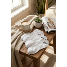 Lykos Kadın Beyaz Pamuklu Yazı Baskılı Patik Çorap 5’li Paket