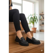 Fort 35830 Siyah Cilt Toka Detaylı Rahat Loafer Kadın Ayakkabı