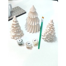 Denic Taş Boyama Seti - 3'lü Yılbaşı Ağacı- Kalemlik- Boya- Firça - Çok Amaçlı Dekoratif Obje