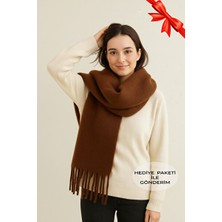 Bermody Puffy Kahverengi Atkı Şal Yumuşak Dokulu Kadın Omuz Şalı  50 x 190 cm