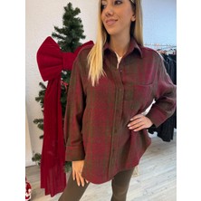 Gülten Akgün Bordo Tek Cep Detaylı Ekoseli Oduncu Gömlek