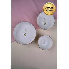 Tabak Evi Porselen Natura Çuha Altın Yaldızlı Kase Seti 3 Parça