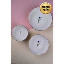 Tabak Evi Porselen Natura Iris Altın Yaldızlı Kase Seti 3 Parça