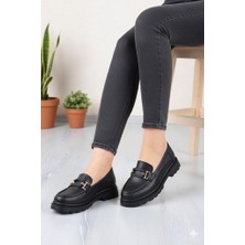 Fort 35832 Siyah Cilt Toka Detaylı Rahat Loafer Kadın Ayakkabı