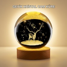 Egecen 3D Lazer Işlemeli Geyik Kristal Küre Sıcak Işıklı Gece Aydınlatması - EC001Z-56E614