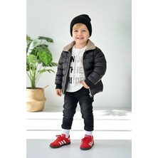 Miniğimin Cicileri Kürklü Mont Detaylı Erkek Çocuk 3 lü takım - Siyah