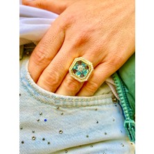 Rachel Silver Aqumarin Taşlı Altın Kaplamalı Zirkon Taşlı Ayarlanabilir Yüzük