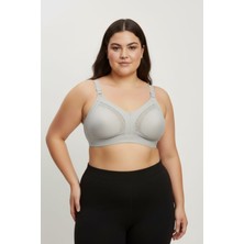 En Moda İç Giyim Gri Büyük Beden Pamuklu Toparlayıcı Sütyen - Balensiz Telsiz Desteksiz Dantelli Penye Minimizer