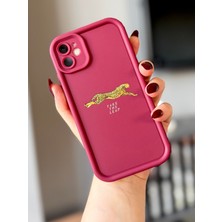 Miraz Tasarım IPHONE -12- Leopar Desenli Bordo Darbe Koruyucu Kılıf