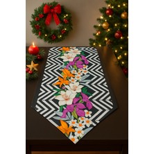 Masa Örtüsü✨ Mor Zambak Desenli Runner – 142x40 cm ✨ Masa Örtüsü