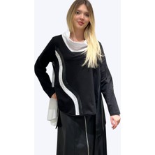 HG Studio Siyah Beyaz Tasım Kadın Bluz