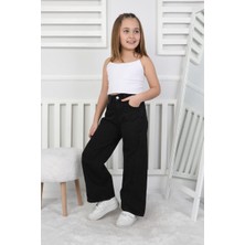 Canan Çakmak Premium Kalite Siyah Geniş Paça Model Jean Denim Kız Çocuk Pantolon