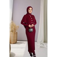 Arfano Kadın Piliseli Triko Elbise Pelerinli Çıkarılabilir Yaka Standart Beden Tesettür Uyumlu