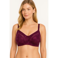 En Moda İç Giyim Toparlayıcı Sütyen Süngersiz Balensiz Dikişsiz Dantelli Rahat Konforlu Günlük Sütyen Mor Renk
