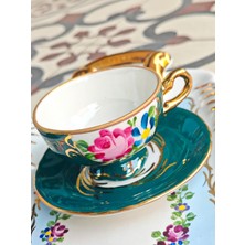 Manushum El Yapımı Porselen Sultan Kahve Fincanı- Zümrüt Yeşil 1 Adet