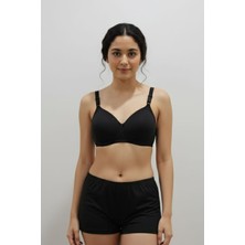 En Moda İç Giyim Siyah Telsiz Desteksiz Süngerli Sütyen Balensiz T-Shirt Sütyeni - Iz Yapmaz