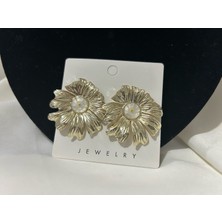 Huma Butik Takı Aksesuar Gold Çiçek Küpe – Büyük Model Zarif ve Şık Tasarım Küpe