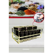 Şık 9 Parça Kare Vakum Kapaklı Cam Baharatlık Seti ve Metal Stand