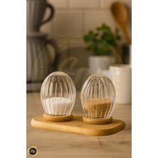 Şık 2'li Bambu Kapaklı Cam Tuzluk Biberlik Seti, Origami Tasarım, 80 ml