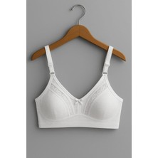 En Moda İç Giyim Beyaz Büyük Beden Toparlayıcı Sütyen - Pamuklu, Dantelli, Telsiz, Süngersiz, Geniş Bant, Minimizer