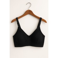 En Moda İç Giyim Siyah Büyük Beden Toparlayıcı Sütyen - Pamuklu, Dantelli, Telsiz, Süngersiz, Geniş Bant, Minimizer