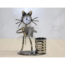 3E Grup Metal Akordiyon Çalan Müzisyen Kedi Müzisyen Saat ve Kalemlik