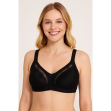 En Moda İç Giyim Toparlayıcı Sütyen Süngersiz Balensiz Dikişsiz Dantelli Rahat Konforlu Günlük Sütyen Siyah Renk