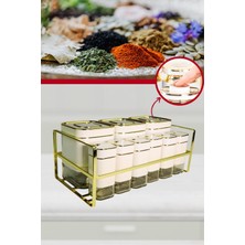 9 Parça Kare Vakum Kapaklı Cam Baharatlık Seti ve Metal Stant