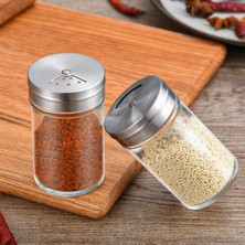 2'li Paslanmaz Çelik Kapaklı Cam Baharatlık Seti, Ayarlanabilir Delikli Dizayn