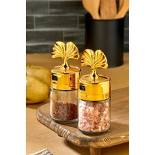 Şık Altın Kapaklı Cam Baharatlık Seti, Dekoratif ve Lüks Tasarım