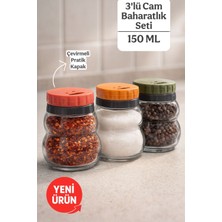 3'lü Cam Baharatlık Seti, Çevirmeli Pratik Kapak, 150 ml