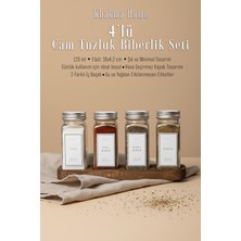 4'lü Ahşap Standlı Cam Tuzluk ve Biberlik Seti, 120 Ml, Gümüş Kapak