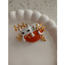 Lente Aksesuar Beyaz Kedi Broş-Sevimli Uyuyan Kedicik Yaka Iğnesi