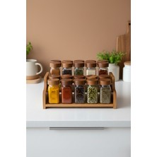 12'li Akasya Kapaklı Cam Baharatlık Seti, Şık ve Kullanışlı Kavanozlar