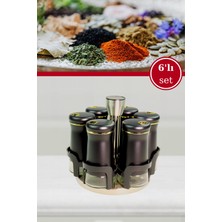 6’lı Cam Baharatlık Seti, Döner Stantlı Tuzluk Biberlik Takımı