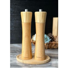 Şık 3 Parça Tabaklı Tuzluk Biberlik Değirmen Seti