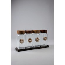 4'lü Akasya Kapaklı Cam Baharatlık Seti, Şık ve Kullanışlı Tasarım