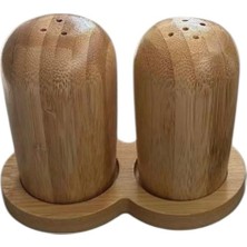 Bambu Standlı Tuzluk ve Karabiberlik 2'li Set, Şık ve Doğal Tasarım