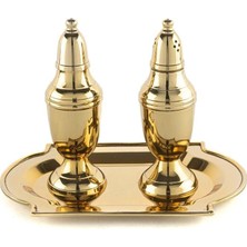 Altın Renkli Metal Tepsili Tuzluk ve Biberlik Seti 18X12X13 cm